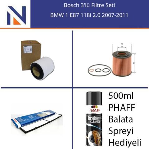 BMW 1 E87 118i 2.0 2007-2011 Bosch 3'lü Filtre Seti