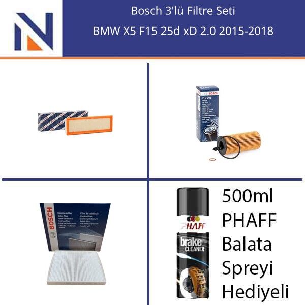 BMW X5 F15 25d xD 2.0 2015-2018 Bosch 3'lü Filtre Seti