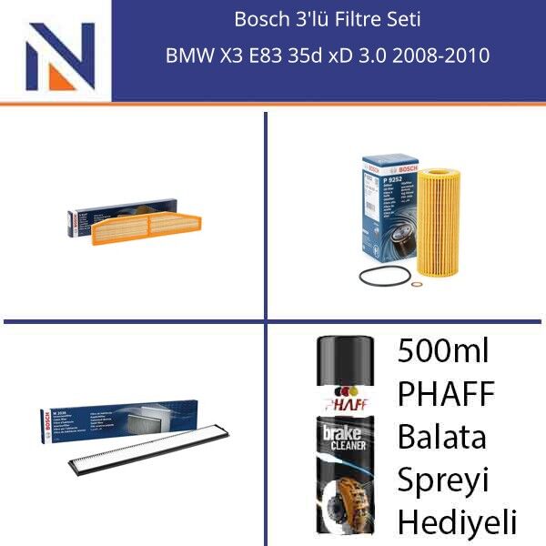 BMW X3 E83 35d xD 3.0 2008-2010 Bosch 3'lü Filtre Seti