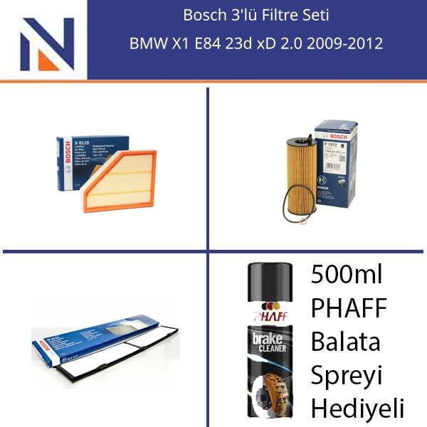 BMW X1 E84 23d xD 2.0 2009-2012 Bosch 3'lü Filtre Seti