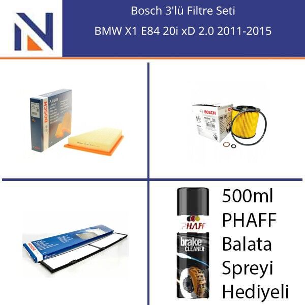 BMW X1 E84 20i xD 2.0 2011-2015 Bosch 3'lü Filtre Seti