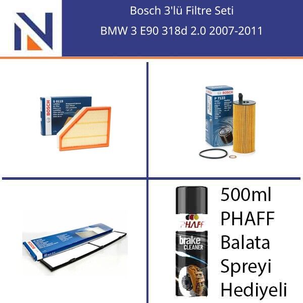 BMW 3 E90 318d 2.0 2007-2011 Bosch 3'lü Filtre Seti