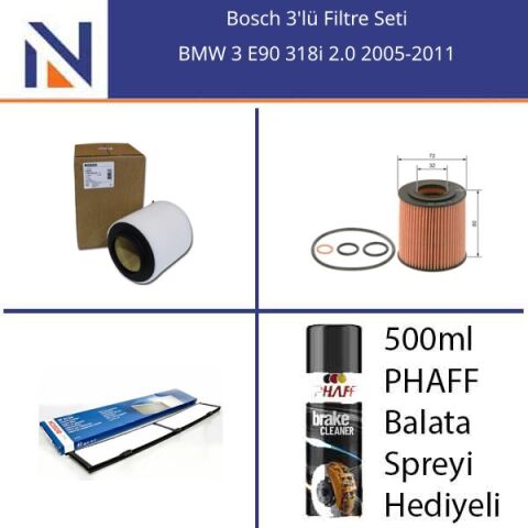 BMW 3 E90 318i 2.0 2005-2011 Bosch 3'lü Filtre Seti