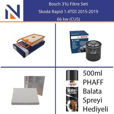 Skoda Rapid 1.4TDI 2015-2019 Bosch 3'lü Filtre Seti
