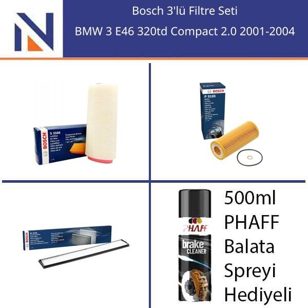 BMW 3 E46 320td Compact 2.0 2001-2004 Bosch 3'lü Filtre Seti