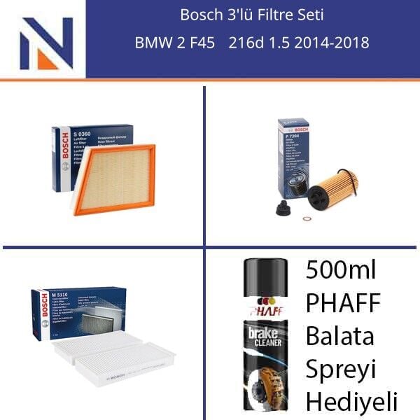 BMW 2 F45 	216d 1.5 2014-2018 Bosch 3'lü Filtre Seti