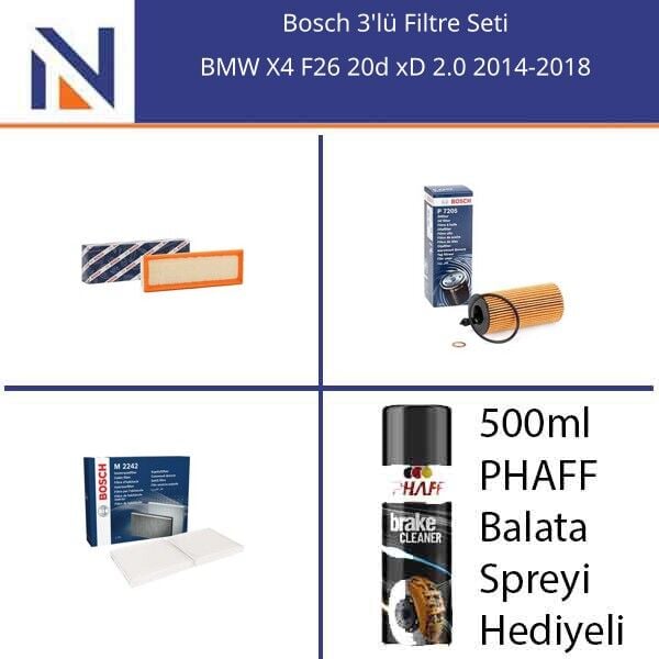 BMW X4 F26 20d xD 2.0 2014-2018 Bosch 3'lü Filtre Seti
