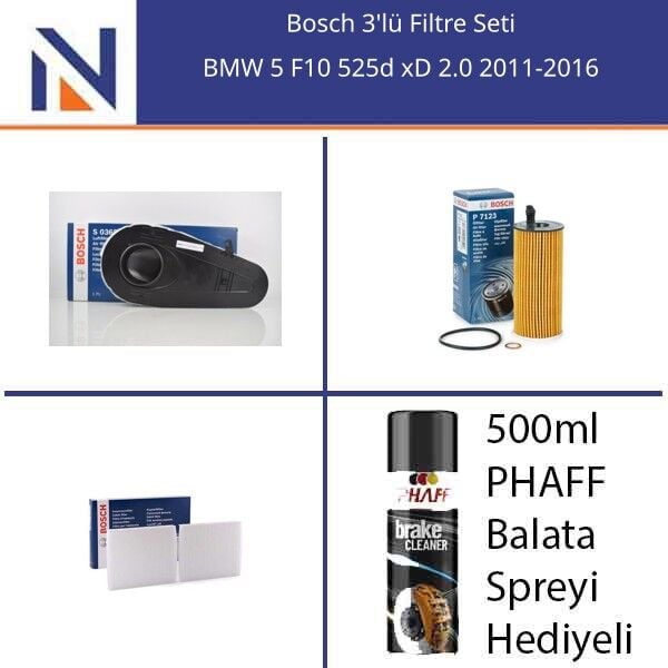 BMW 5 F10 525d xD 2.0 2011-2016 Bosch 3'lü Filtre Seti