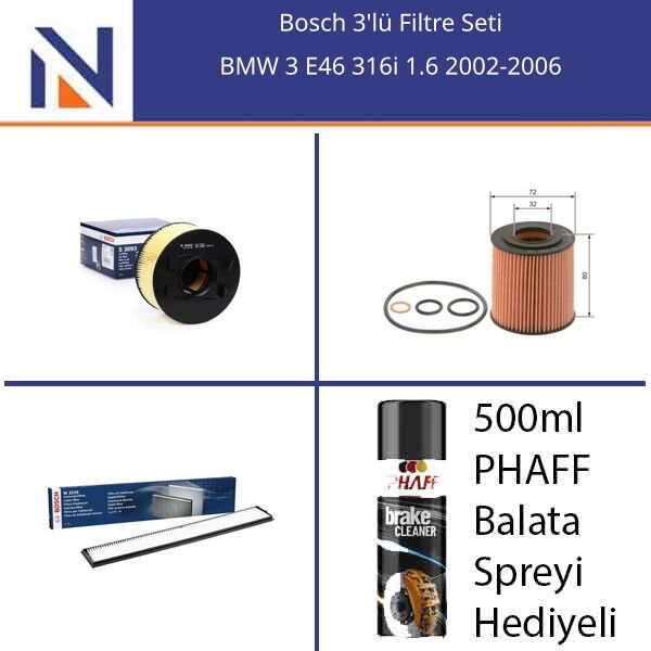 BMW 3 E46 316i 1.6 2002-2006 Bosch 3'lü Filtre Seti