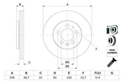 Audi A1 1.4TFSI 2011-2018 Bosch Ön Disk (256 mm) 2 Adet