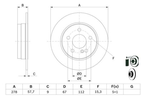 Mercedes C Serisi (204) C180 1.6 K 2008-2014 Bosch Arka Disk 278mm 2 Adet