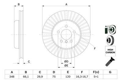 BMW 5 F10 525d xD 2.0 2011-2016 Bosch Ön Disk 348mm 2 Adet