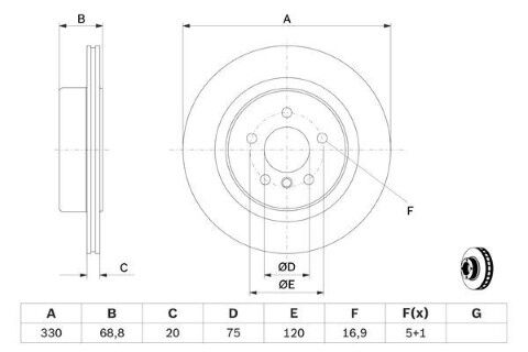 BMW 5 F10 525d xD 2.0 2011-2016 Bosch Arka Disk 330mm 2 Adet