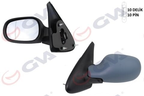 GVA DIŞ DİKİZ AYNASI SOL MEGANE 99> ELEKTRİKLİ +ISITMALI+ASTARLI+(ASFERİK)  5 FİŞ VM-129EHPAL (ADET)