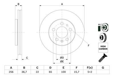 Skoda Fabia 1.2 2003-2014 Bosch Ön Disk 256mm 2 Adet (AZQ-BBM-BME-BZG-CGP-CHF-CHT)