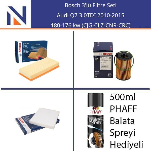 Audi Q7 3.0TDI 2010-2015 Bosch 3'lü Filtre Seti