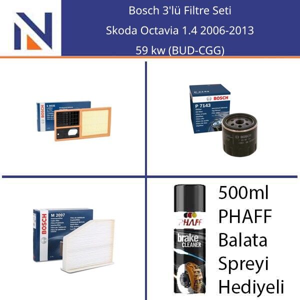 Skoda Octavia 1.4 2006-2013 Bosch 3'lü Filtre Seti