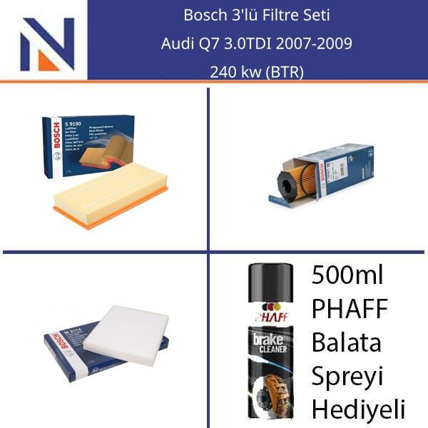 Audi Q7 3.0TDI 2007-2009 Bosch 3'lü Filtre Seti