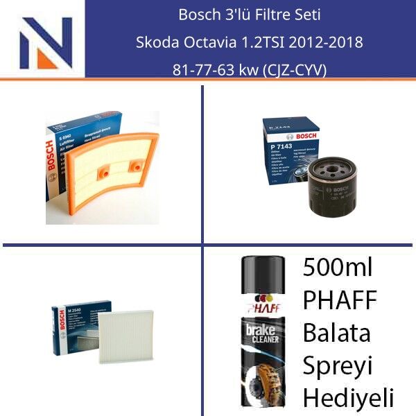 Skoda Octavia 1.2TSI 2012-2018 Bosch 3'lü Filtre Seti