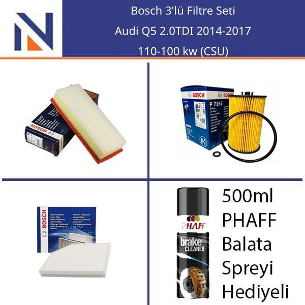Audi Q5 2.0TDI 2014-2017 Bosch 3'lü Filtre Seti