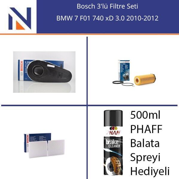 BMW 7 F01 740 xD 3.0 2010-2012 Bosch 3'lü Filtre Seti