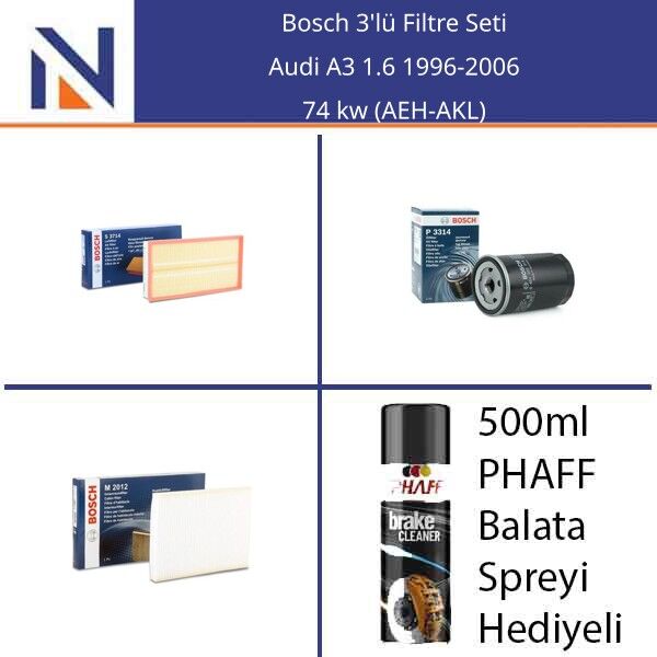Audi A3 1.6 1996-2006 Bosch 3'lü Filtre Seti