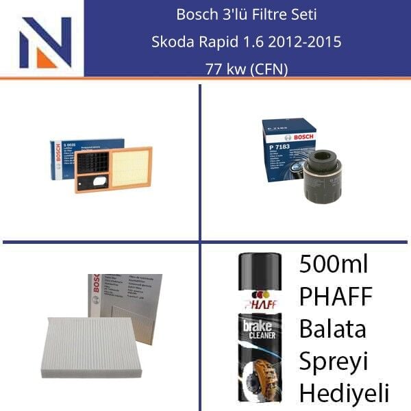 Skoda Rapid 1.6 2012-2015 Bosch 3'lü Filtre Seti