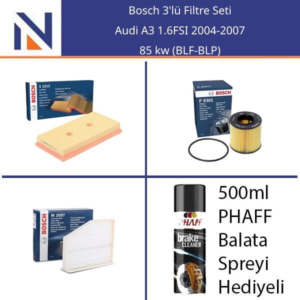 Audi A3 1.6FSI 2004-2007 Bosch 3'lü Filtre Seti