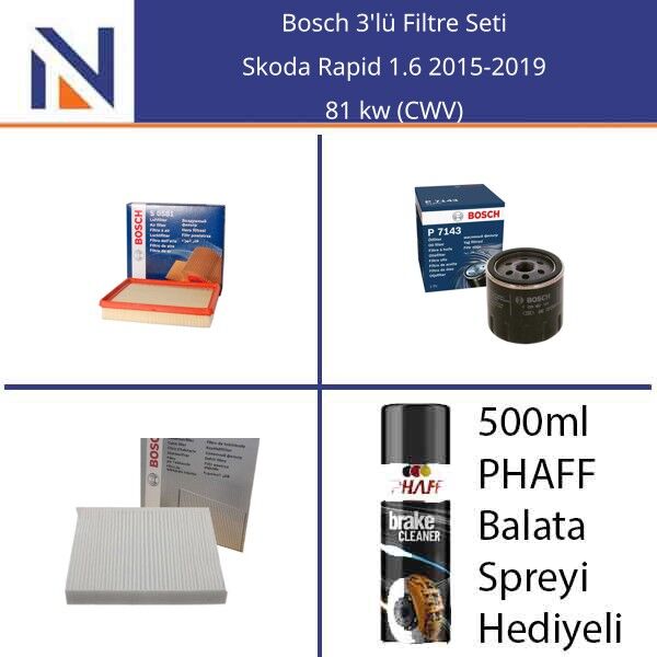 Skoda Rapid 1.6 2015-2019 Bosch 3'lü Filtre Seti