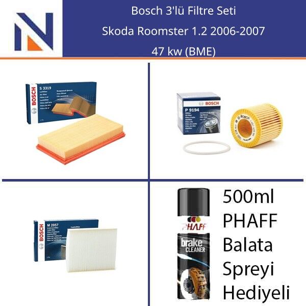 Skoda Roomster 1.2 2006-2007 Bosch 3'lü Filtre Seti