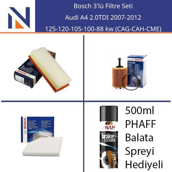 Audi A4 2.0TDI 2007-2012 Bosch 3'lü Filtre Seti