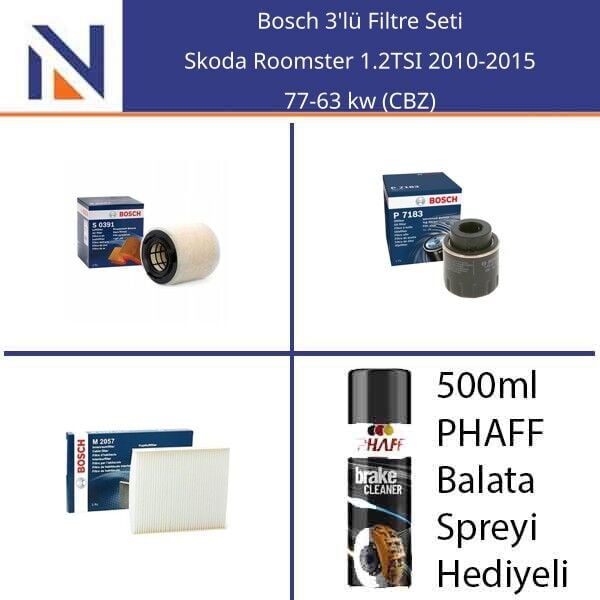 Skoda Roomster 1.2TSI 2010-2015 Bosch 3'lü Filtre Seti