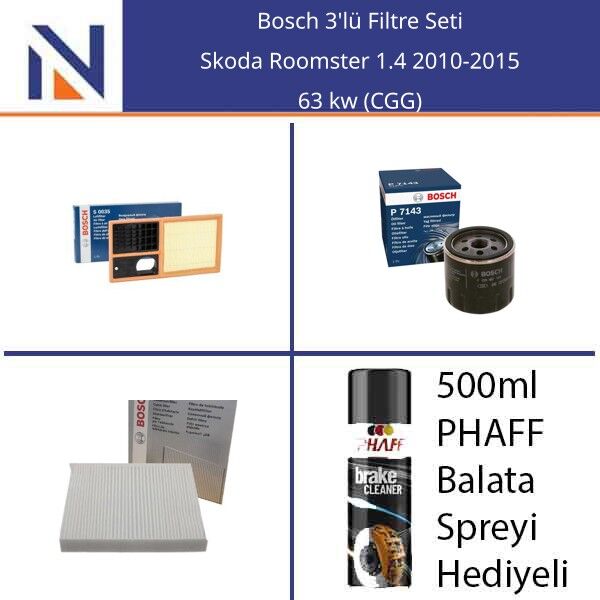 Skoda Roomster 1.4 2010-2015 Bosch 3'lü Filtre Seti