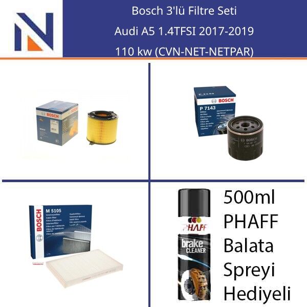 Audi A5 1.4TFSI 2017-2019 Bosch 3'lü Filtre Seti
