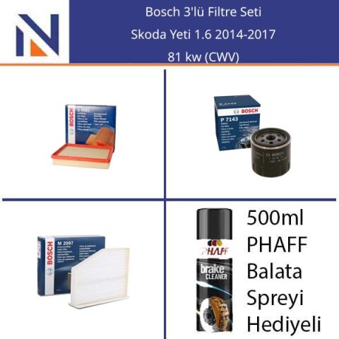 Skoda Yeti 1.6 2014-2017 Bosch 3'lü Filtre Seti