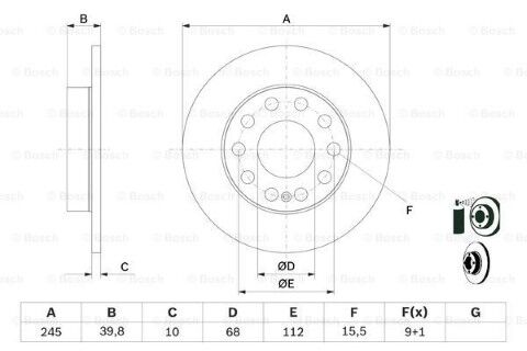 Audi A4 2.0 2001-2005 Bosch Arka Disk (245 mm) 2 Adet (ALT)