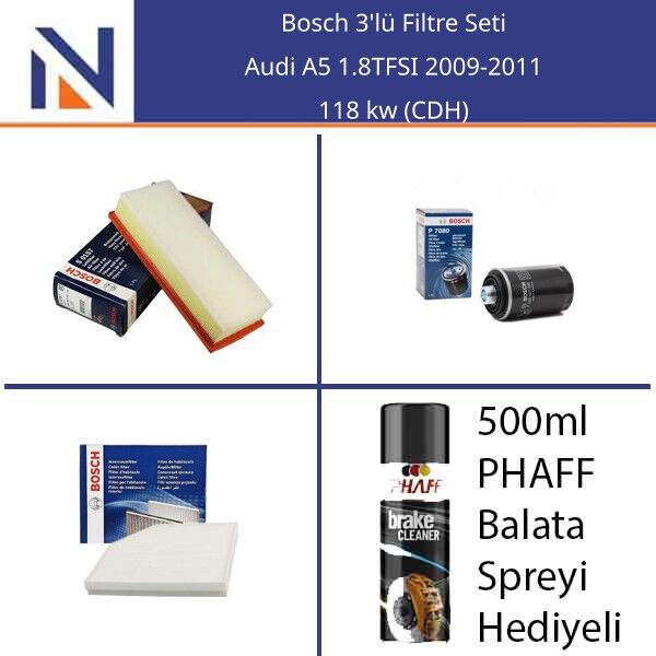 Audi A5 1.8TFSI 2009-2011 Bosch 3'lü Filtre Seti