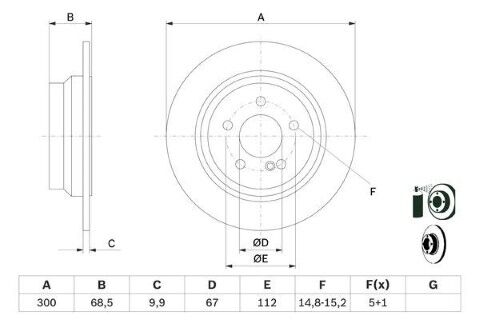 Mercedes E Serisi (211) E280CDI 3.2 2004-2005 Bosch Arka Disk 300mm 2 Adet