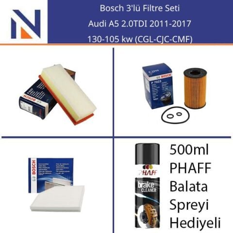 Audi A5 2.0TDI 2011-2017 Bosch 3'lü Filtre Seti