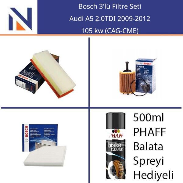 Audi A5 2.0TDI 2009-2012 Bosch 3'lü Filtre Seti