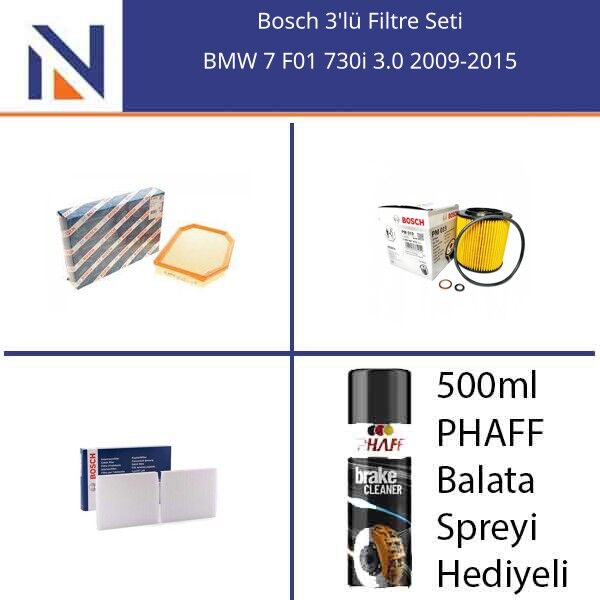 BMW 7 F01 730i 3.0 2009-2015 Bosch 3'lü Filtre Seti