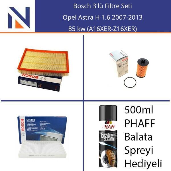 Opel Astra H 1.6 2007-2013 Bosch 3'lü Filtre Seti