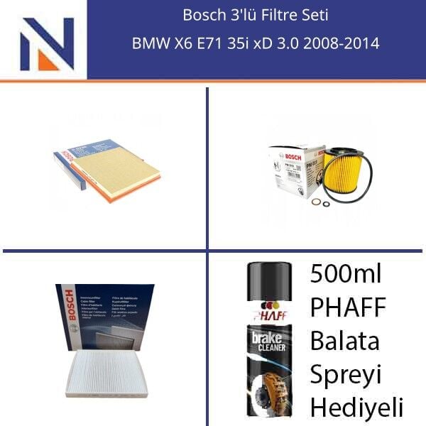 BMW X6 E71 35i xD 3.0 2008-2014 Bosch 3'lü Filtre Seti