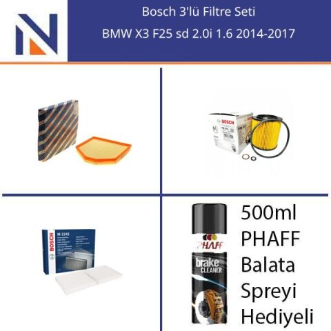 BMW X3 F25 sd 2.0i 1.6 2014-2017 Bosch 3'lü Filtre Seti
