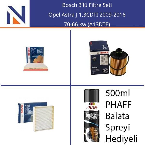 Opel Astra J 1.3CDTI 2009-2016 Bosch 3'lü Filtre Seti
