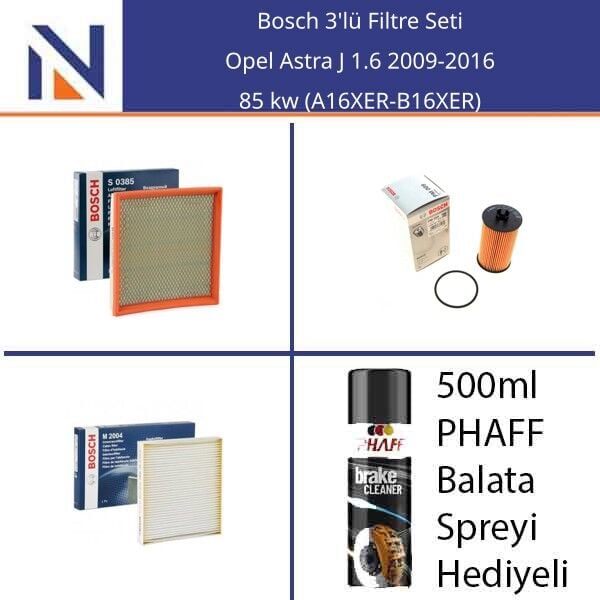 Opel Astra J 1.6 2009-2016 Bosch 3'lü Filtre Seti