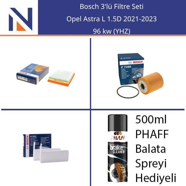 Opel Astra L 1.5D 2021-2023 Bosch 3'lü Filtre Seti