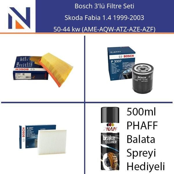Skoda Fabia 1.4 1999-2003 Bosch 3'lü Filtre Seti