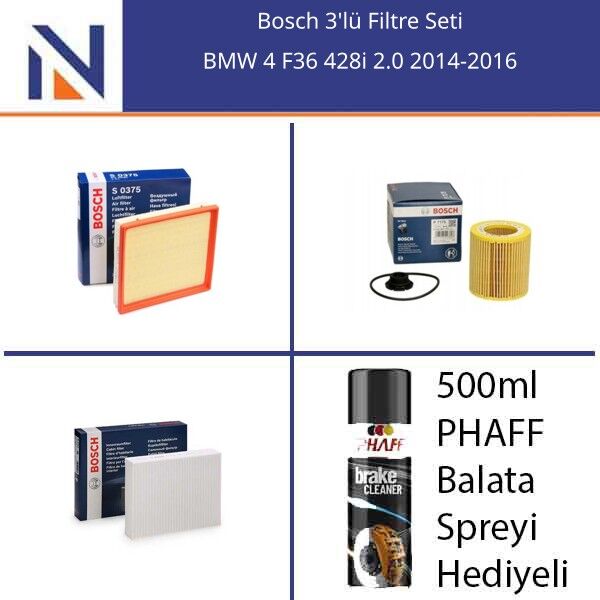 BMW 4 F36 428i 2.0 2014-2016 Bosch 3'lü Filtre Seti