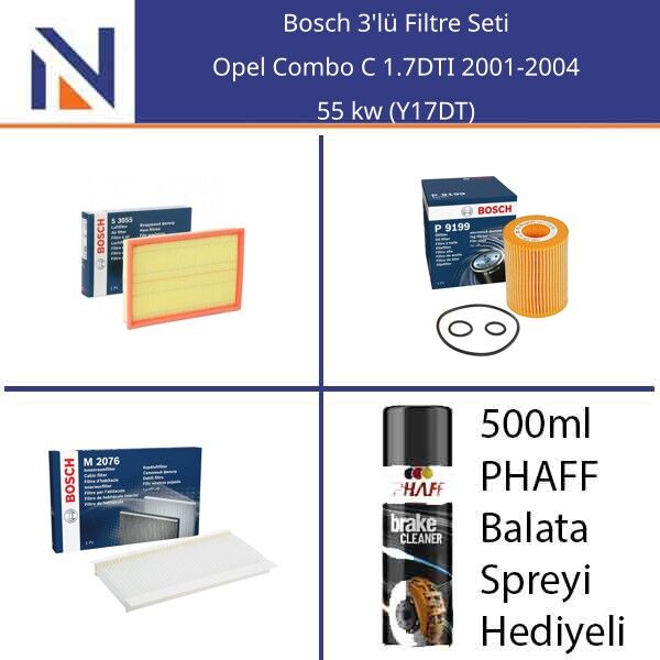 Opel Combo C 1.7DTI 2001-2004 Bosch 3'lü Filtre Seti